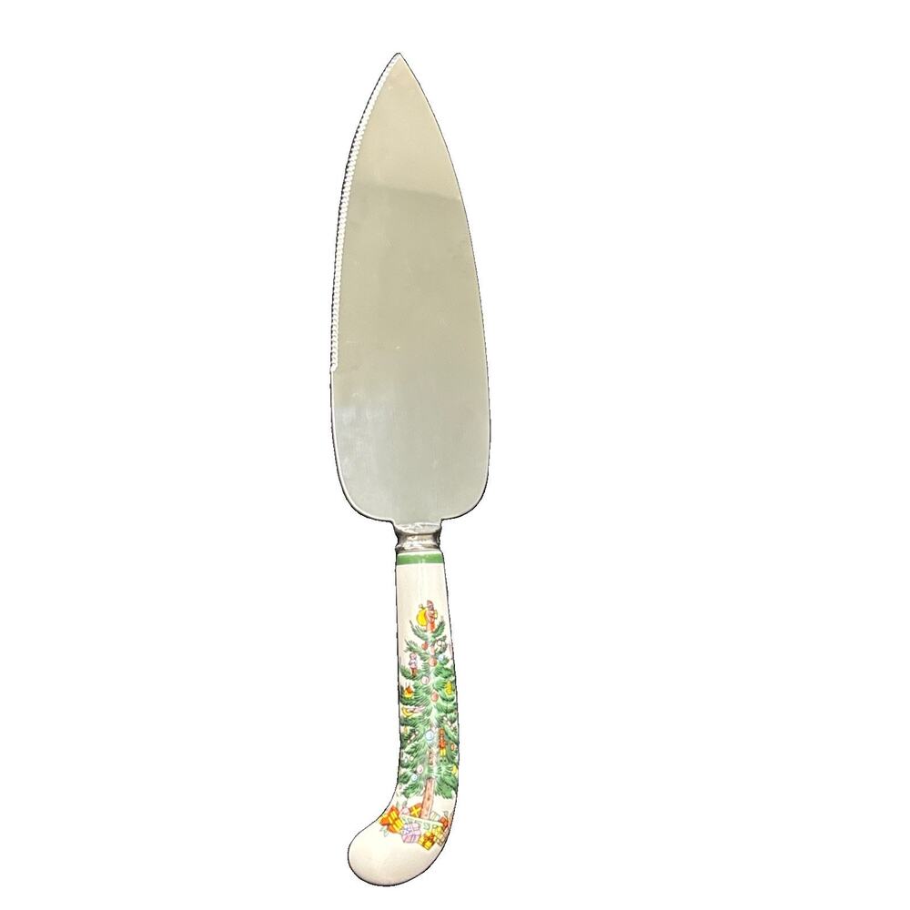 Sheffield Spode Christmas Tree England Server Stainless Steel Porcelain Handle